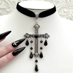 Neo-Gothic Red Velvet Cross Choker 48 Sbf0df140ce5b43e080fd951c0e0d6ec29