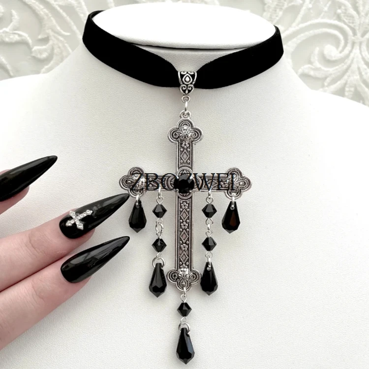 Neo-Gothic Red Velvet Cross Choker 24 Neo-Gothic Red Velvet Cross Choker - Image 24