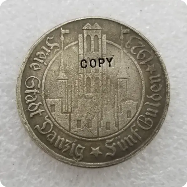 1923 Poland Danzig 5 Gulden Replica Coin - Image 2