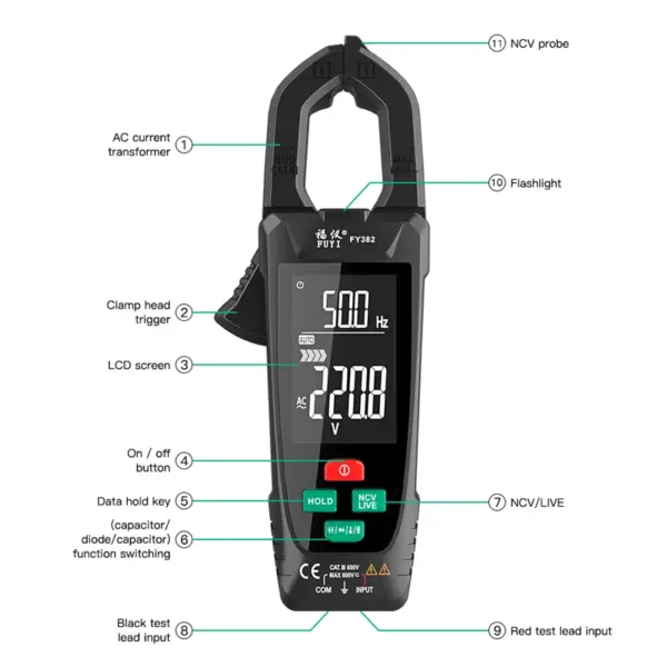 True RMS 9999 Counts Digital Clamp Meter - Image 3