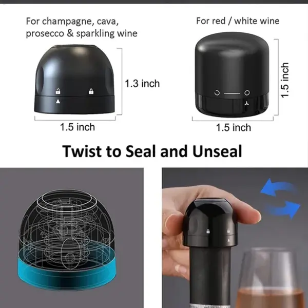 Vacuum Silicone Champagne Bottle Stopper Black - Image 4