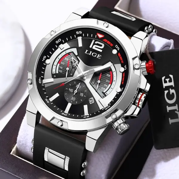 LIGE Men's Waterproof Chronograph Silicone Watch - Image 9