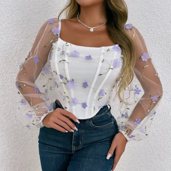 Embroidered Slim Fit Crop Top for Women - Image 3