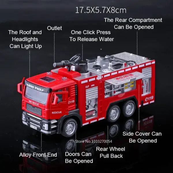 1/32 Diecast Ladder Water Fire Truck Model - Image 2