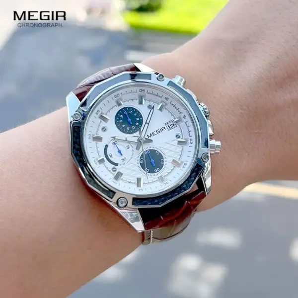 Megir 2015G Quartz Chronograph Leather Watch - Image 4