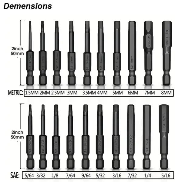 Hex Head Allen Wrench Drill Bit Set 1/4in - Image 2