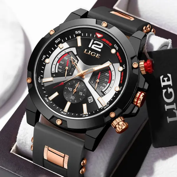 LIGE Men's Waterproof Chronograph Silicone Watch - Image 7