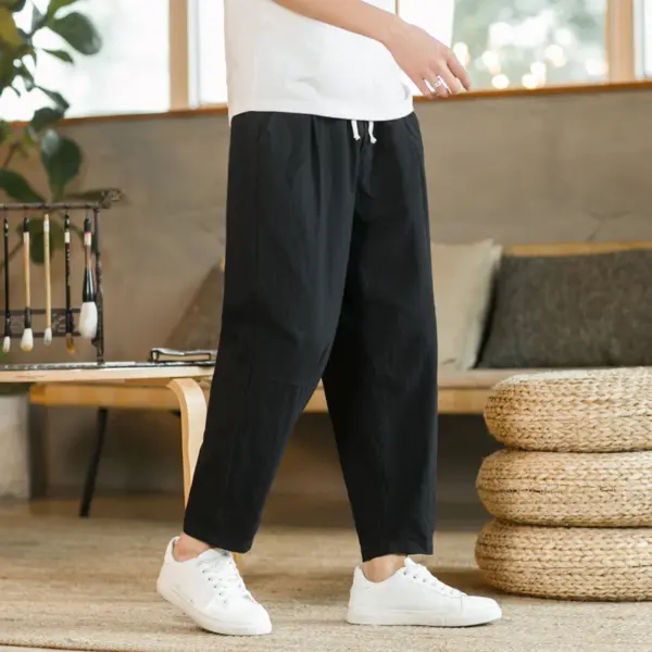 Men's Casual Cotton Linen Drawstring Trousers - Image 5