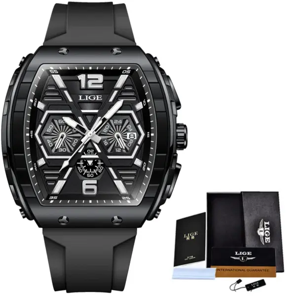 LIGE Men's Luxury Square Silicone Watch - Image 8