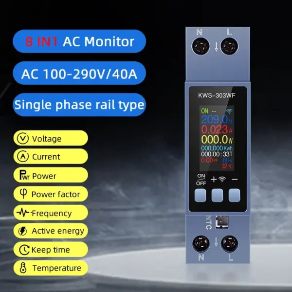 8-in-1 Din Rail Voltage and Current Meter - Image 2