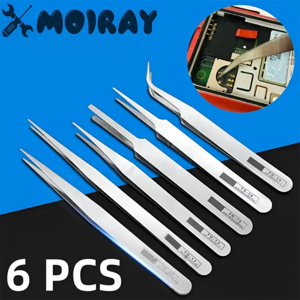 6pcs Stainless Steel Precision Tweezer Set