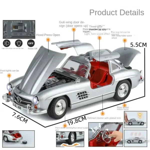 1:24 Diecast Mercedes-Benz 300SL Model Car - Image 4