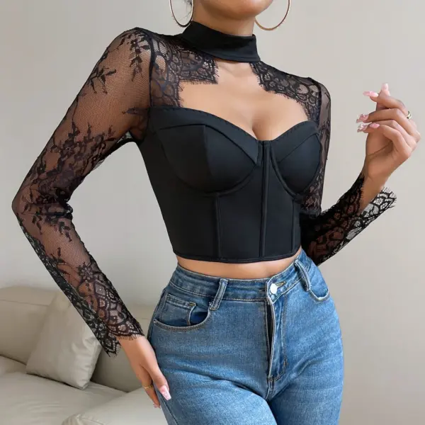 Lace Embroidered Backless Crop Top for Women - Image 4