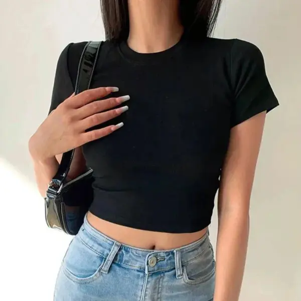 Casual Women's Short Sleeve Crop Top - Image 2