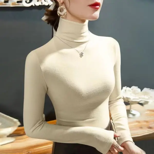 Women's Turtleneck Fleece Long Sleeve Top - Image 3