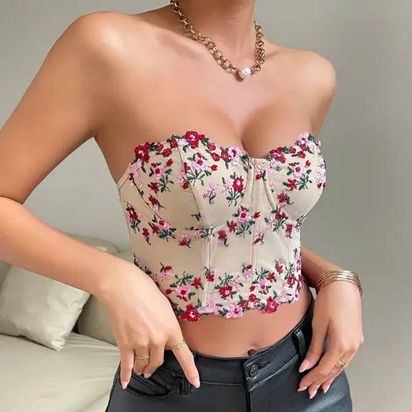 Y2K Floral Lace Crop Top for Women - Image 3