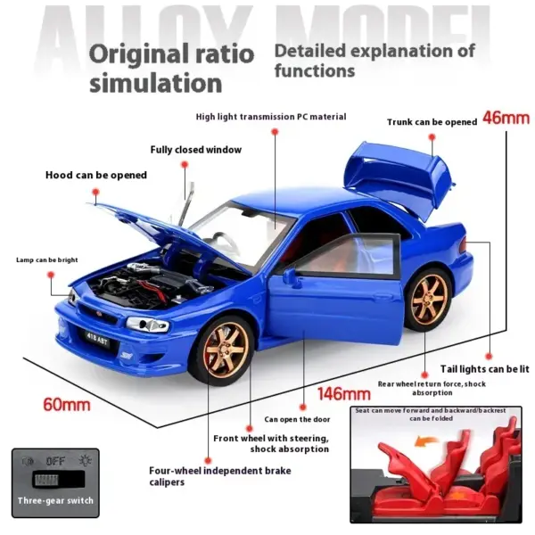 1:32 Subaru Impreza WRX STI Diecast Model Car - Image 2