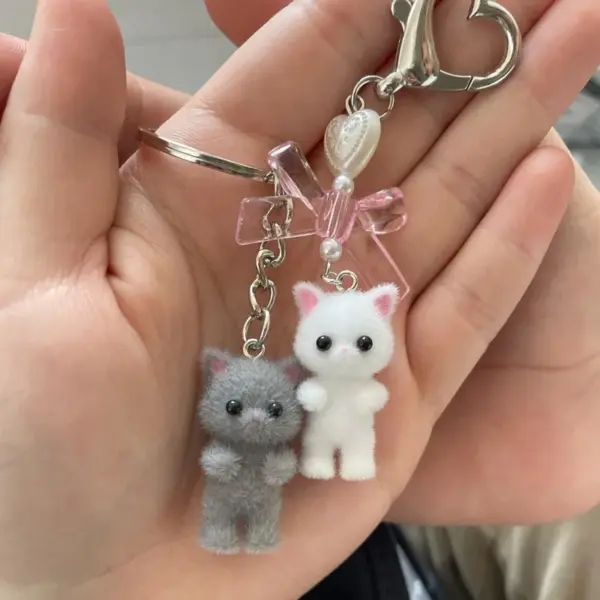 Cute Kitty Cat Heart Bow Keychain - Image 4