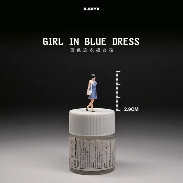 1:64 Scale Resin Girl Figure in Blue Dress - Image 6