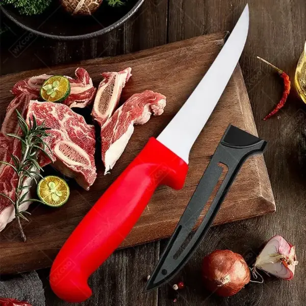 Stainless Steel Boning Knife with Red Handle - Image 6