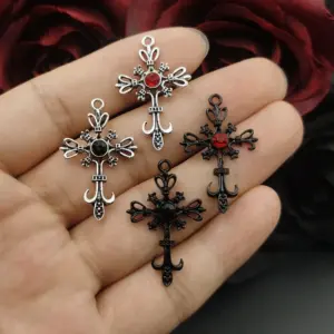 5pcs Black Gothic Cross Charms for Jewelry
