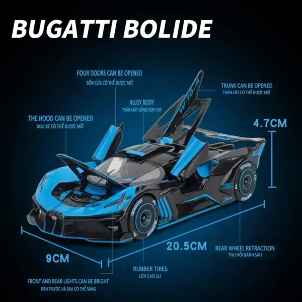 1:24 Bugatti Bolide Alloy Diecast Model Car - Image 3