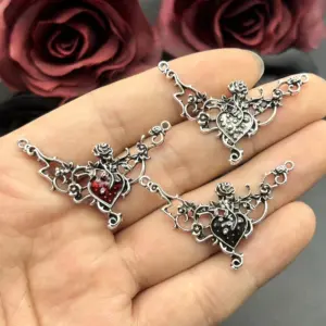 5pcs Gothic Rose Heart Pendants for DIY Jewelry