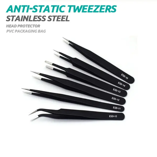 Stainless Steel Anti-Static Nail Art Tweezers - Image 2