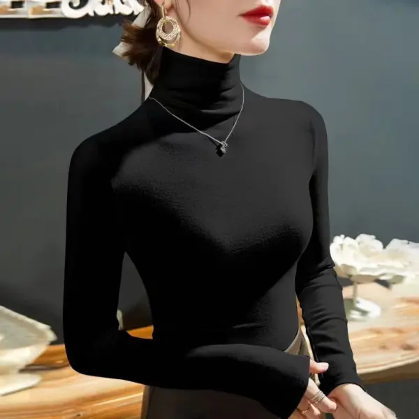 Women's Turtleneck Fleece Long Sleeve Top - Image 2