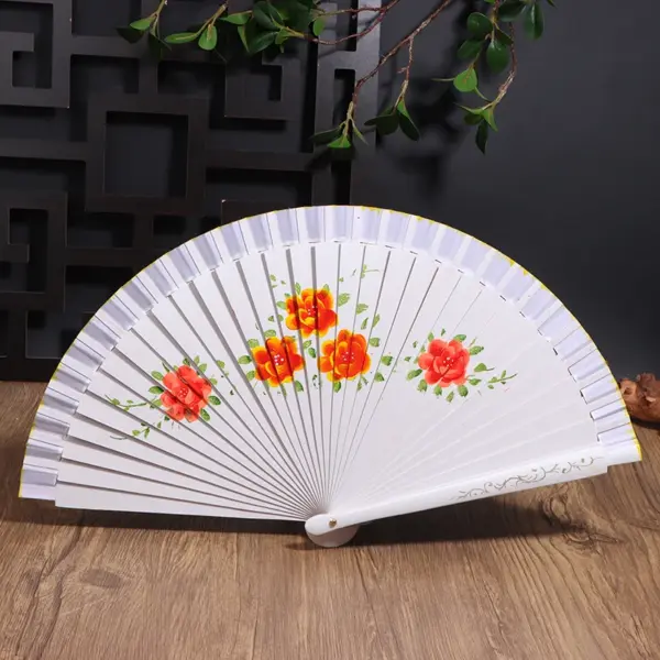 Wooden Folding Fan with Floral Design - Image 10