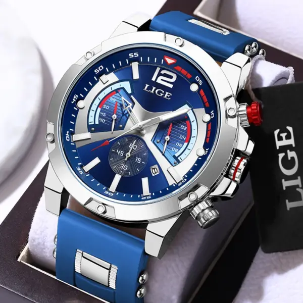 LIGE Men's Waterproof Chronograph Silicone Watch - Image 6