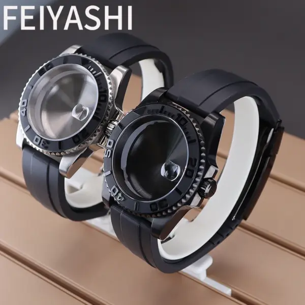 40mm Stainless Steel Watch Case with Rubber Strap - Image 2