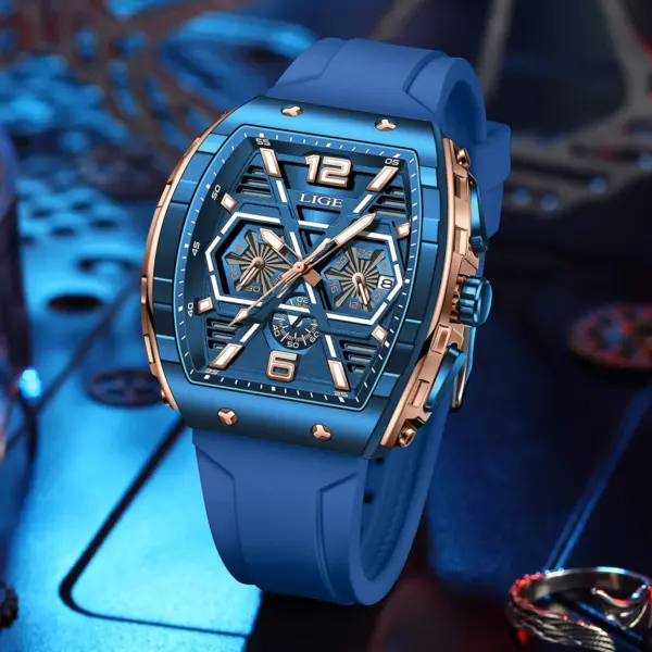 LIGE Men's Luxury Square Silicone Watch - Image 4