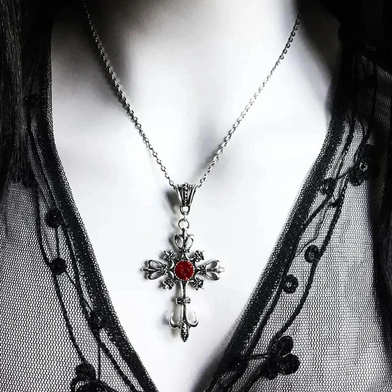 Neo-Gothic Red Velvet Cross Choker 21 Neo-Gothic Red Velvet Cross Choker - Image 21