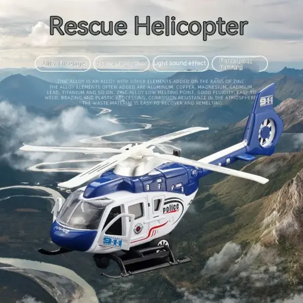 1:64 Scale Alloy Police Helicopter Model - Image 2