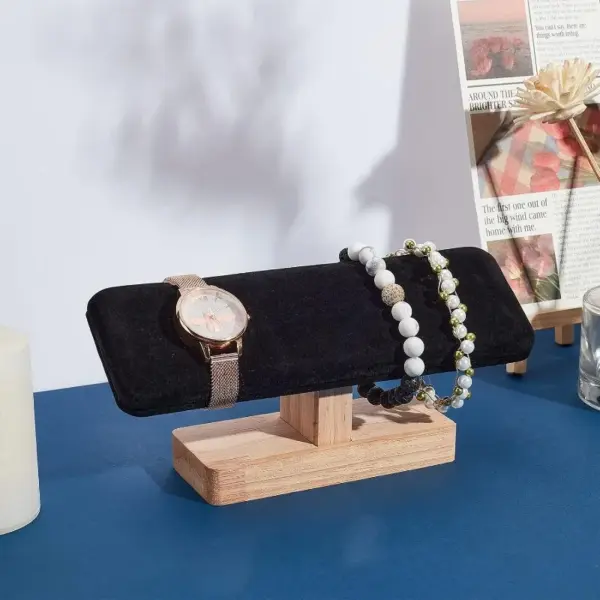 Wooden Jewelry Display Stand with Velvet T-Bar - Image 4