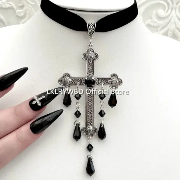 Large Red Gothic Cross Velvet Choker - Image 8