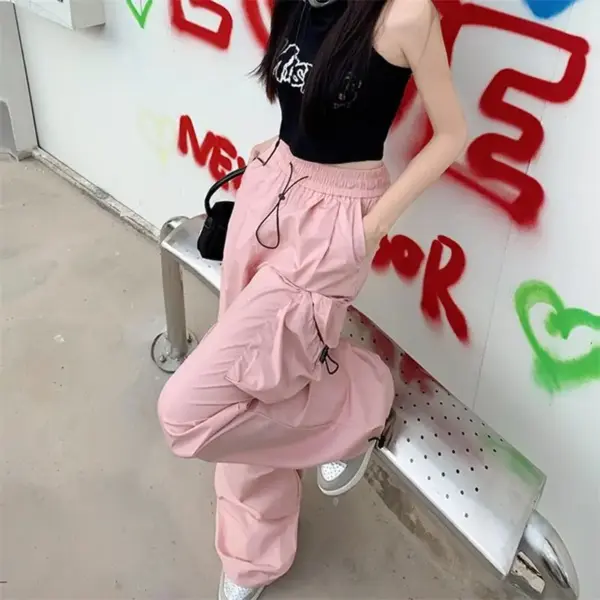 Y2K Black Cargo Parachute Pants for Women - Image 7