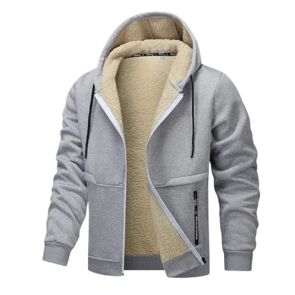 Men's Warm Zip Up Plush Hoodie - Image 13