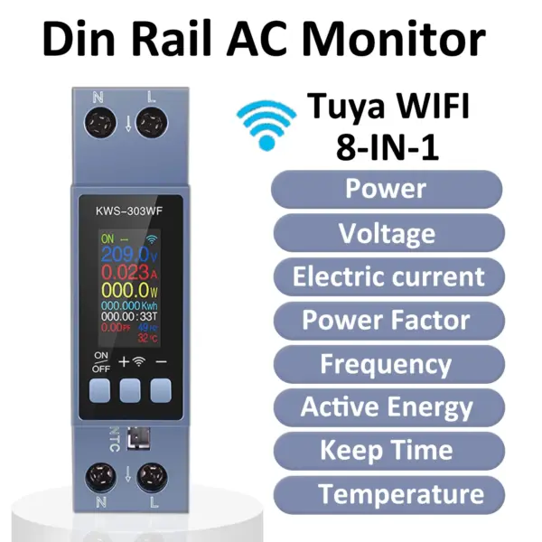 8-in-1 Din Rail Voltage and Current Meter