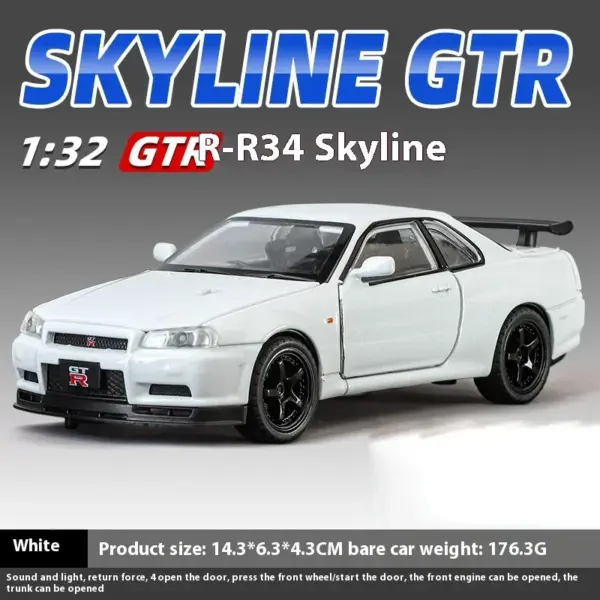 1:32 Nissan GTR R34 Metal Diecast Car Model - Image 11