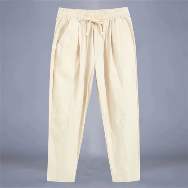 Men's Casual Cotton Linen Drawstring Trousers - Image 11