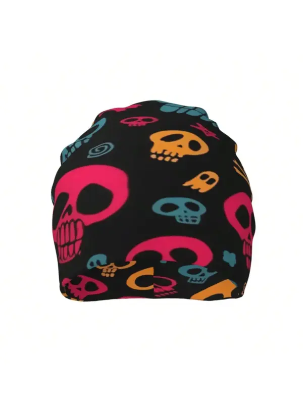 Vibrant Skull Design Beanie Hat for Adults - Image 3