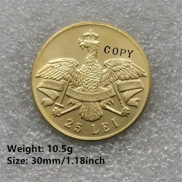 Antique Replica 1906 Romania 25 Lei Coin - Image 3