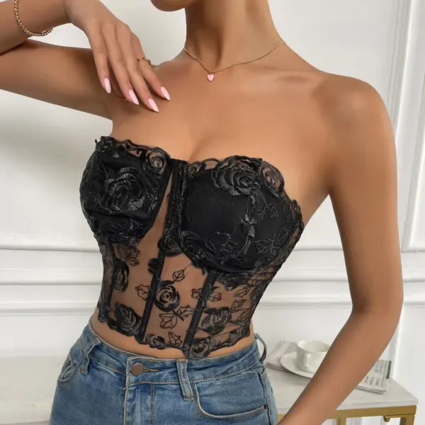 Floral Lace Strapless Crop Top for Women - Image 7