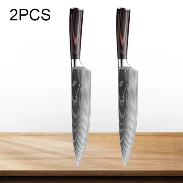 Stainless Steel Chef Knife Set with Damascus Design - Image 9