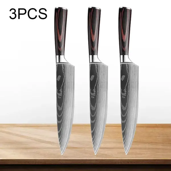 Stainless Steel Chef Knife Set with Damascus Design - Image 7