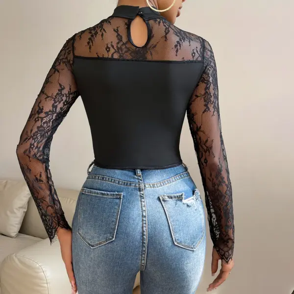 Lace Embroidered Backless Crop Top for Women - Image 2