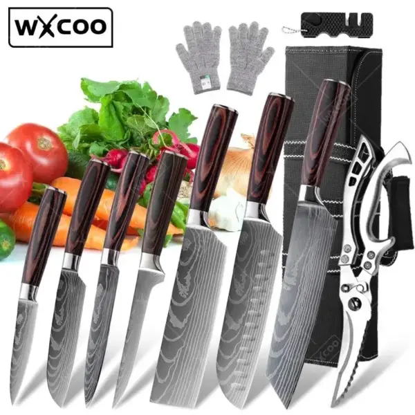 Japanese Kitchen Knife Set with Meat Cleaver