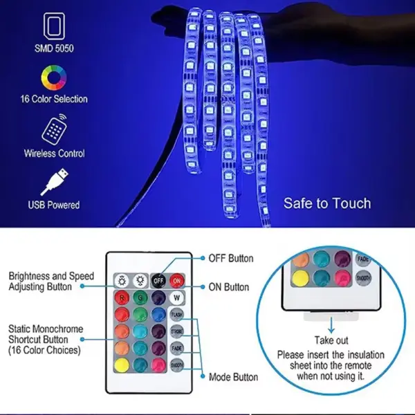 Bluetooth RGB LED Strip Lights for TV 5M - Image 2